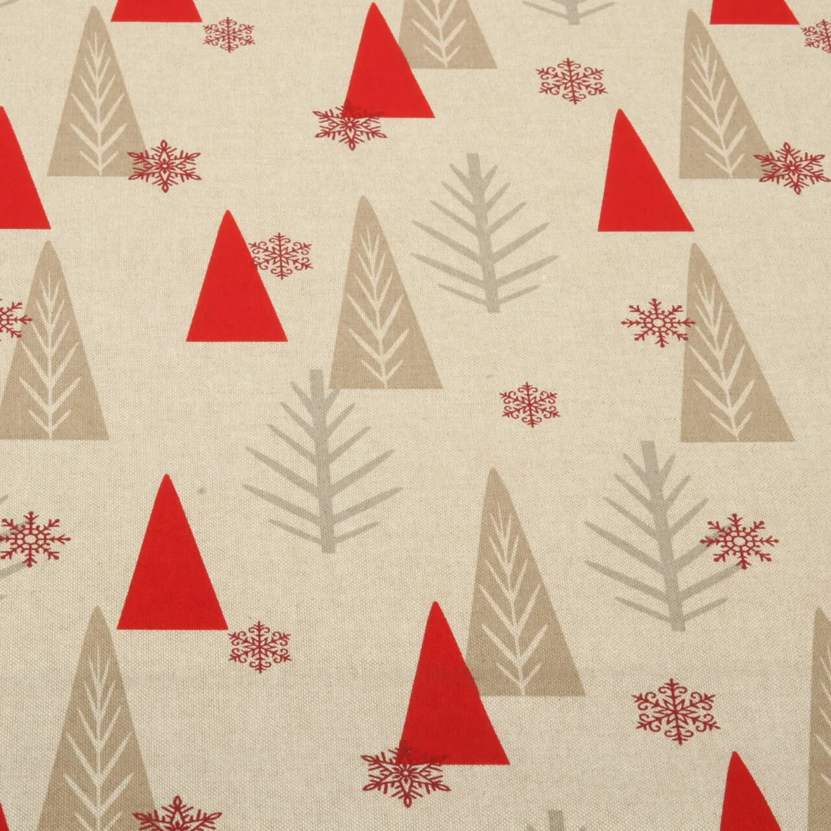 Canvas Weihnachtsbäume Beige Leinenlook Rot