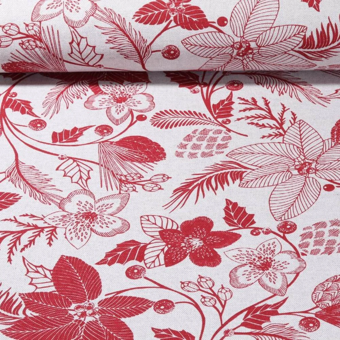 Canvas Weihnachtsblumen Leinenlook Grau Rot