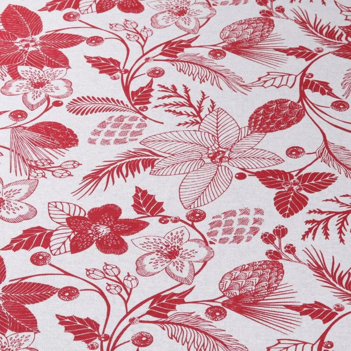 Canvas Weihnachtsblumen Leinenlook Grau Rot