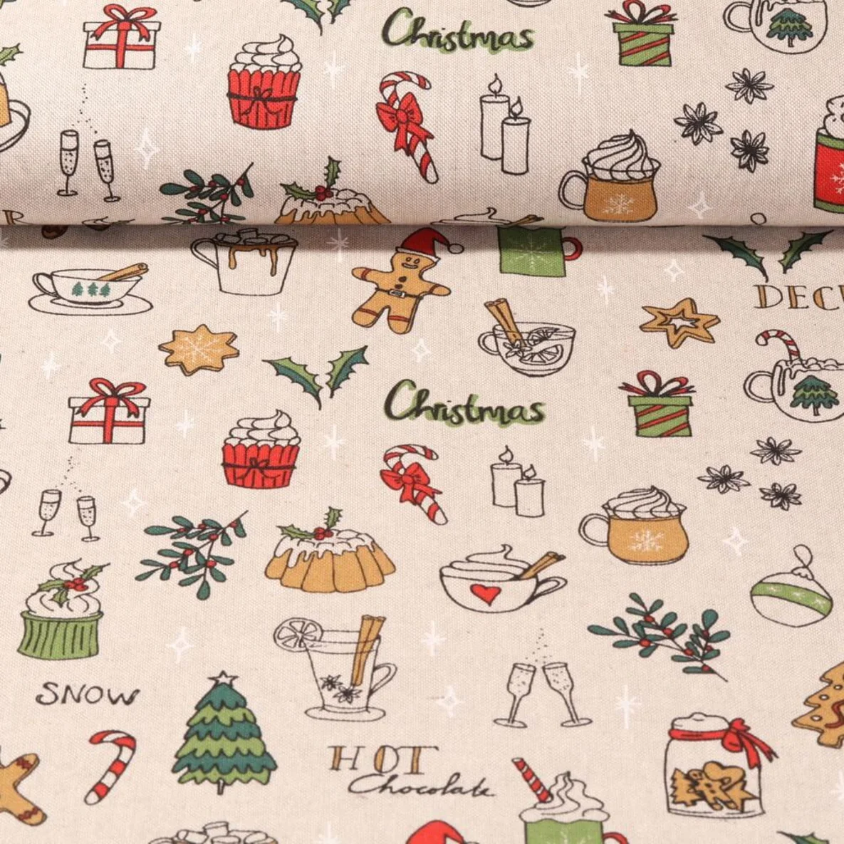 Canvas Weihnachtsleckereien Leinenlook Beige 