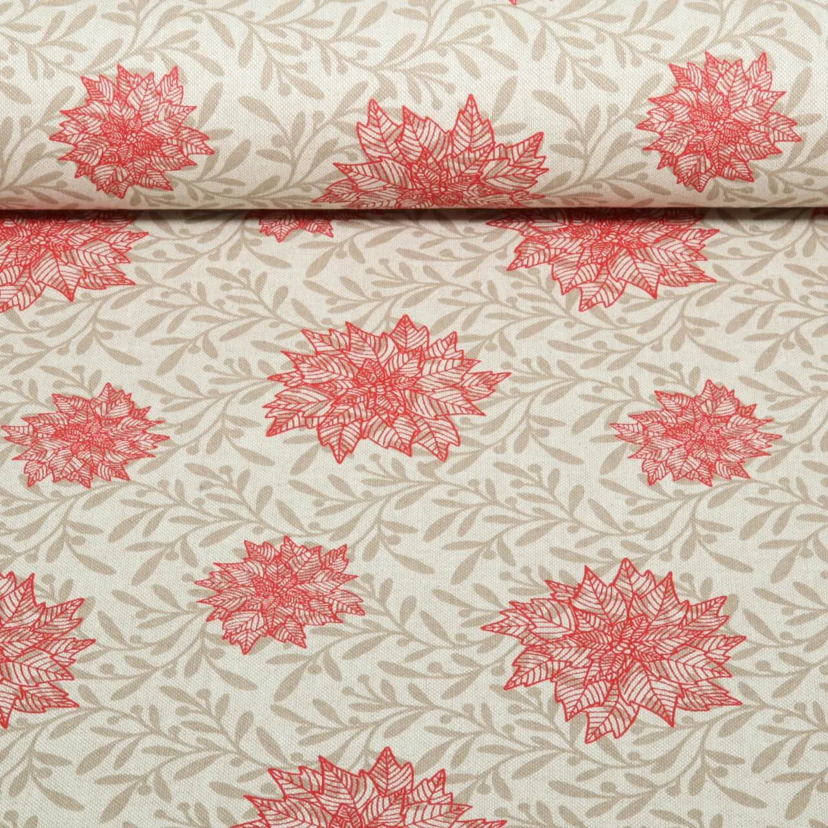 Canvas Weihnachtsstern Leinenlook Beige Rot