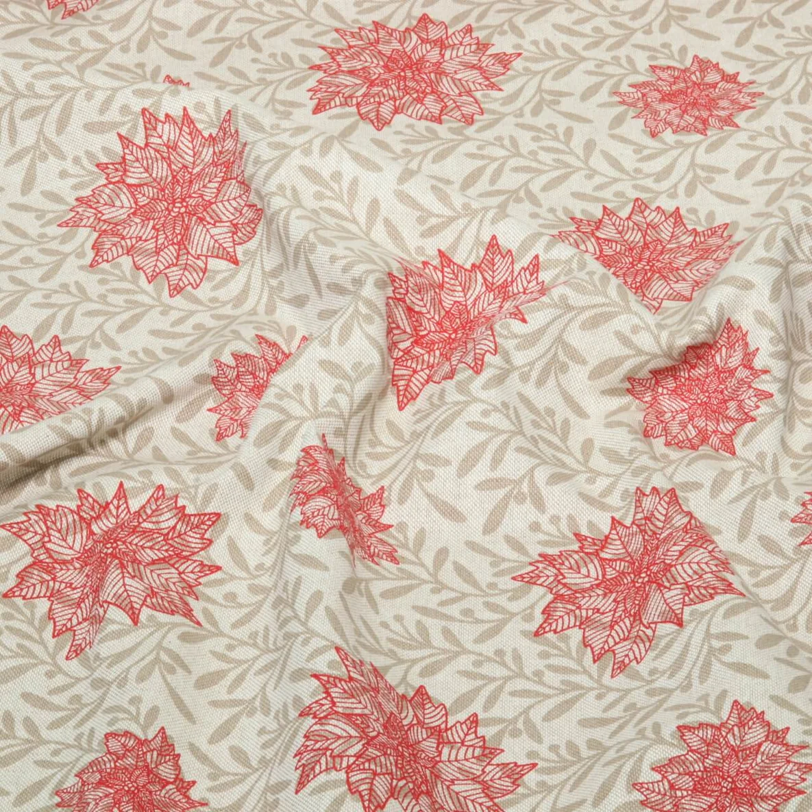Canvas Weihnachtsstern Leinenlook Beige Rot