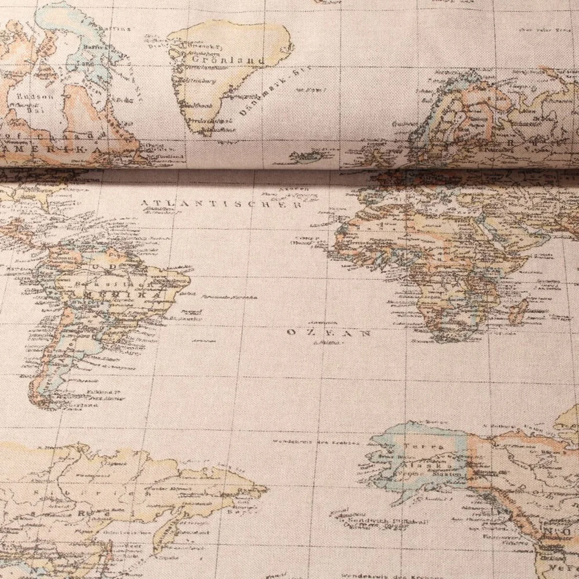 Canvas Worldmap Vintage Look Beige Multicolor