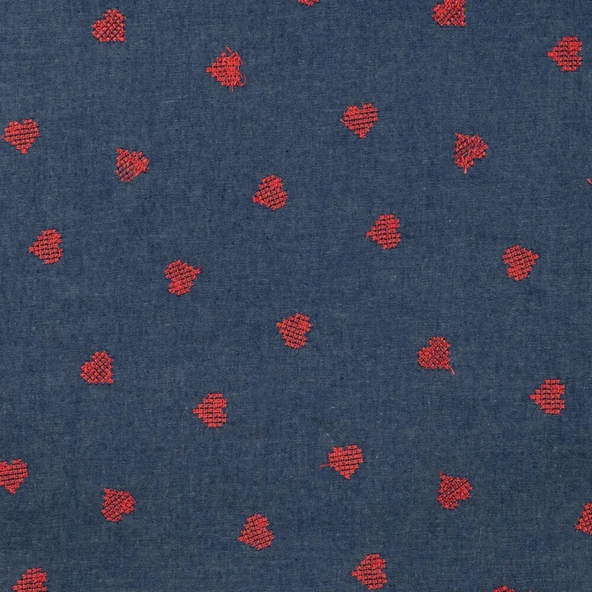 Chambray Bestickt Herzen Blau