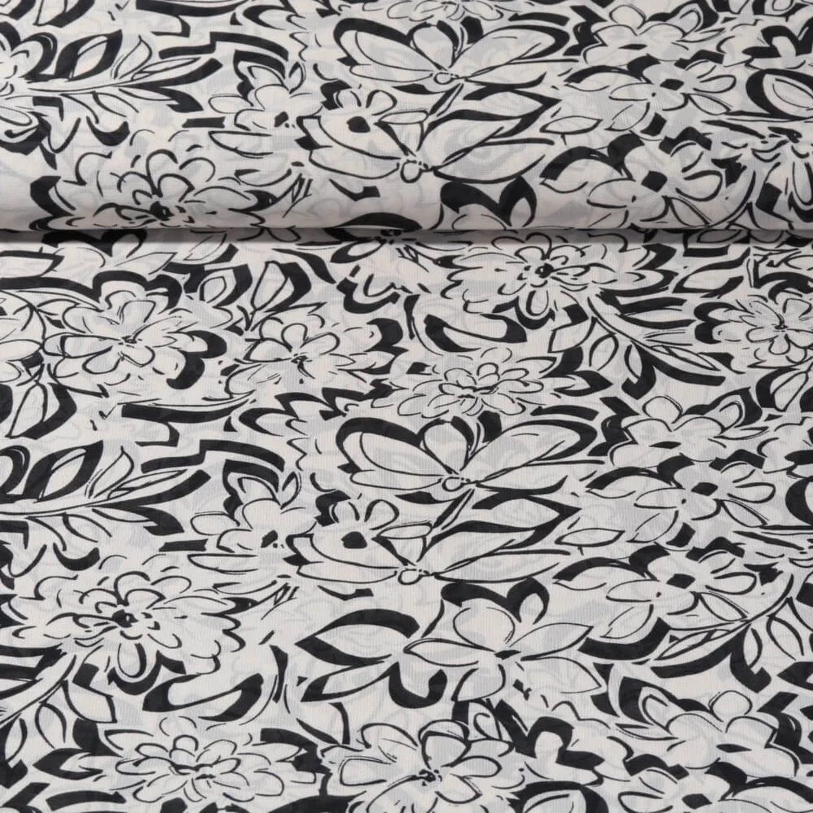 Chiffon Blüten Ecru Schwarz