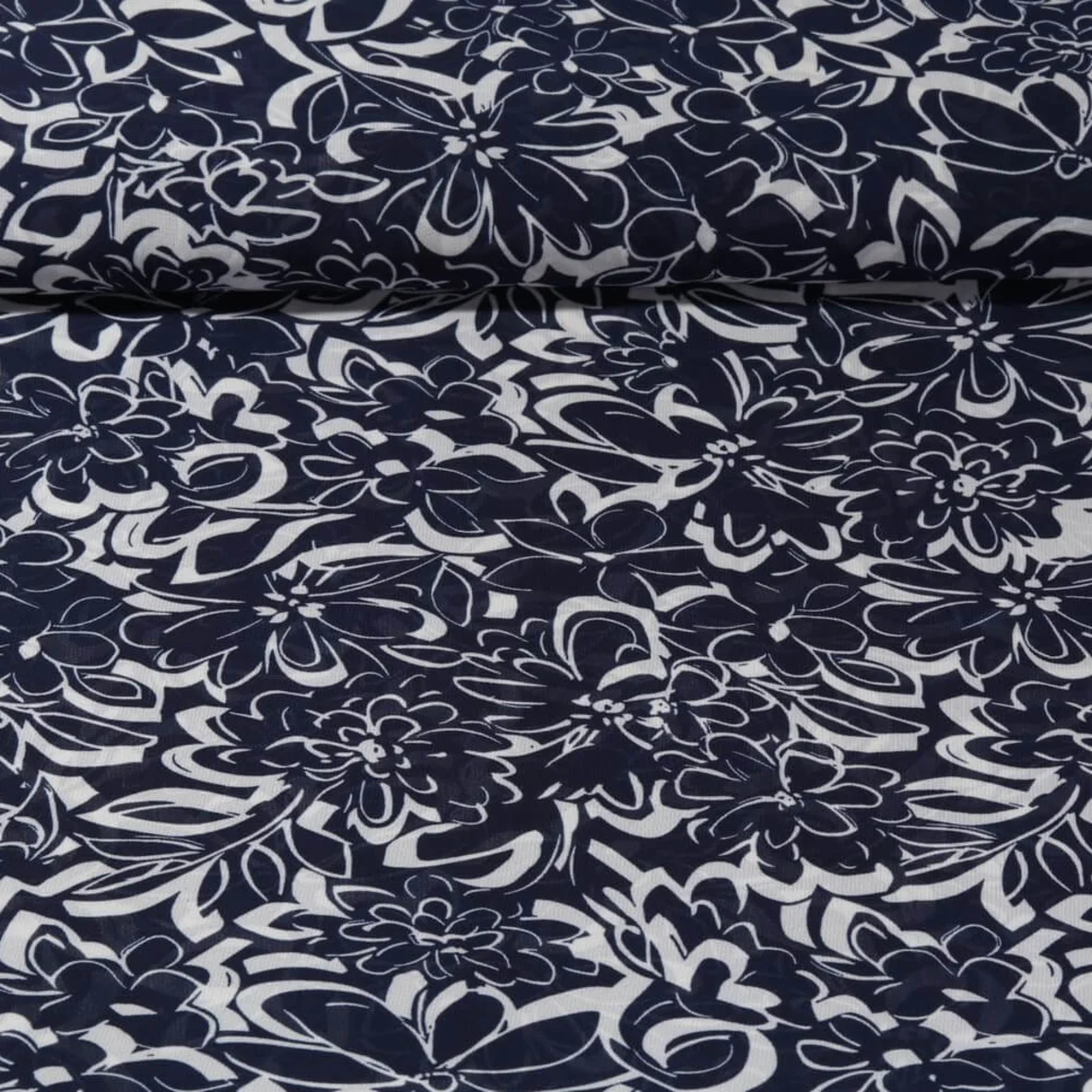 Chiffon Blüten Navy Ecru