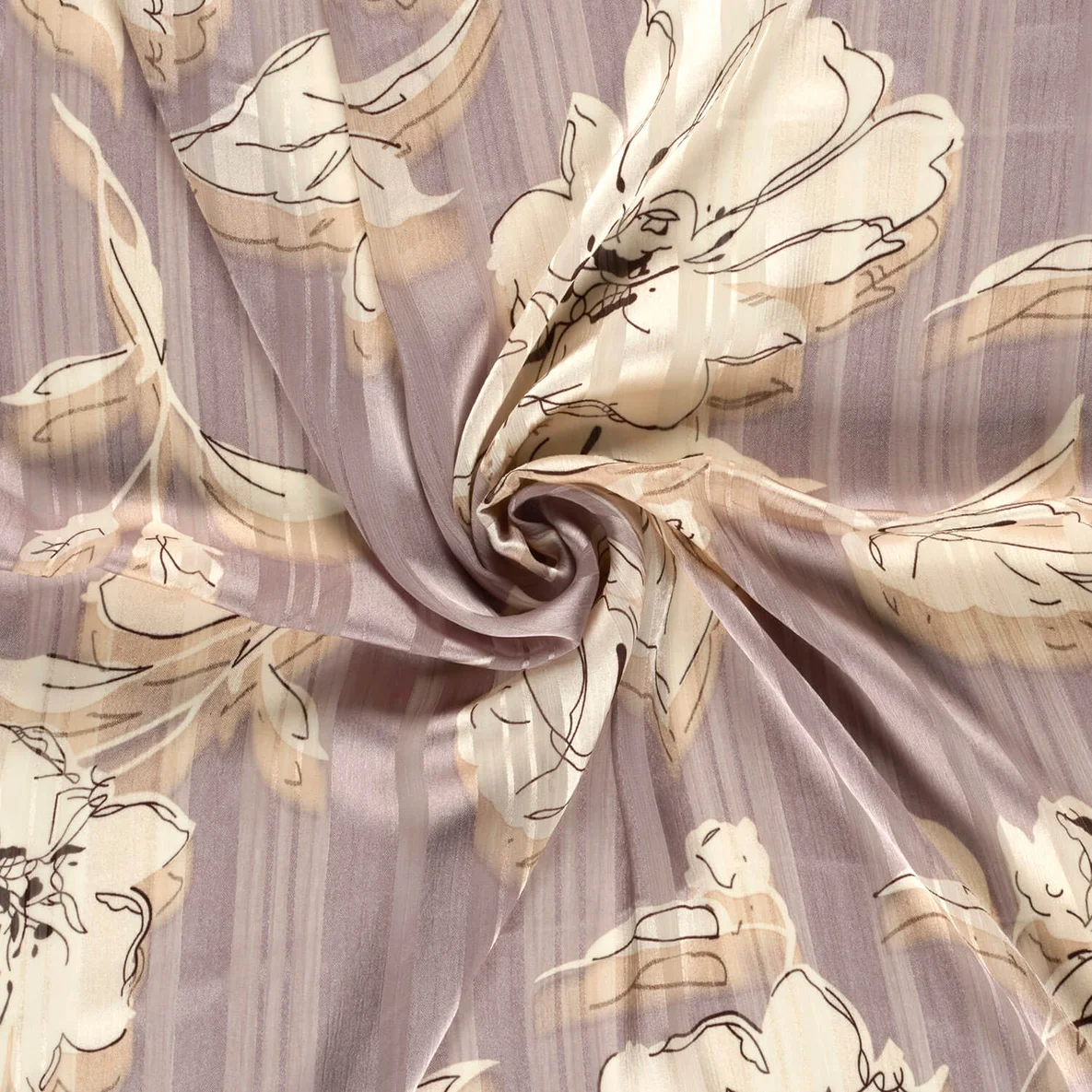 Chiffon Blumen und Streifen Grau Transparent