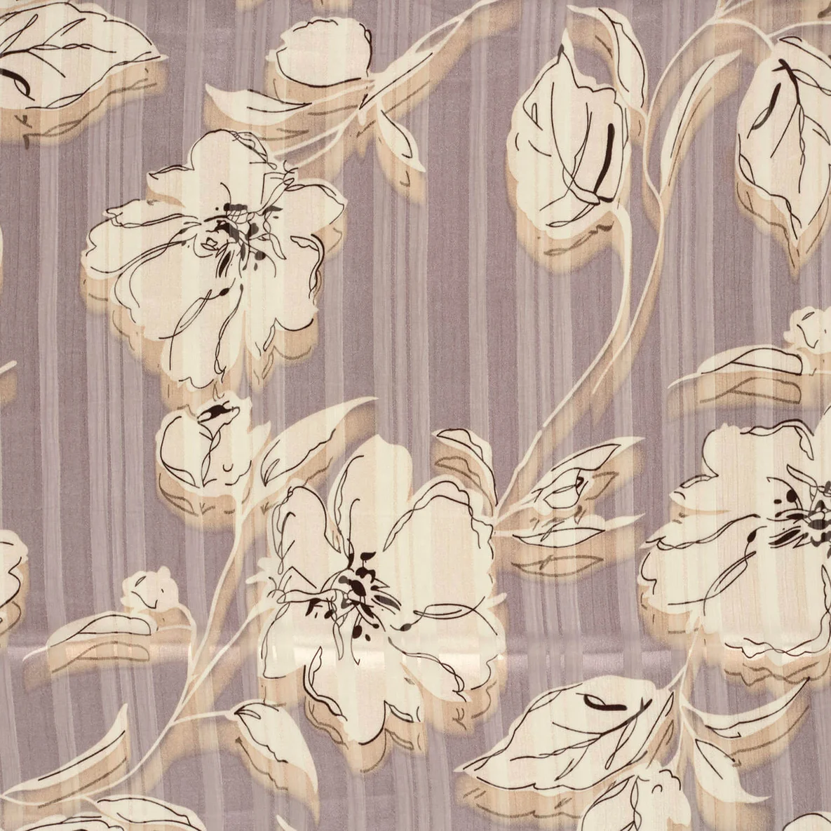 Chiffon Blumen und Streifen Grau Transparent