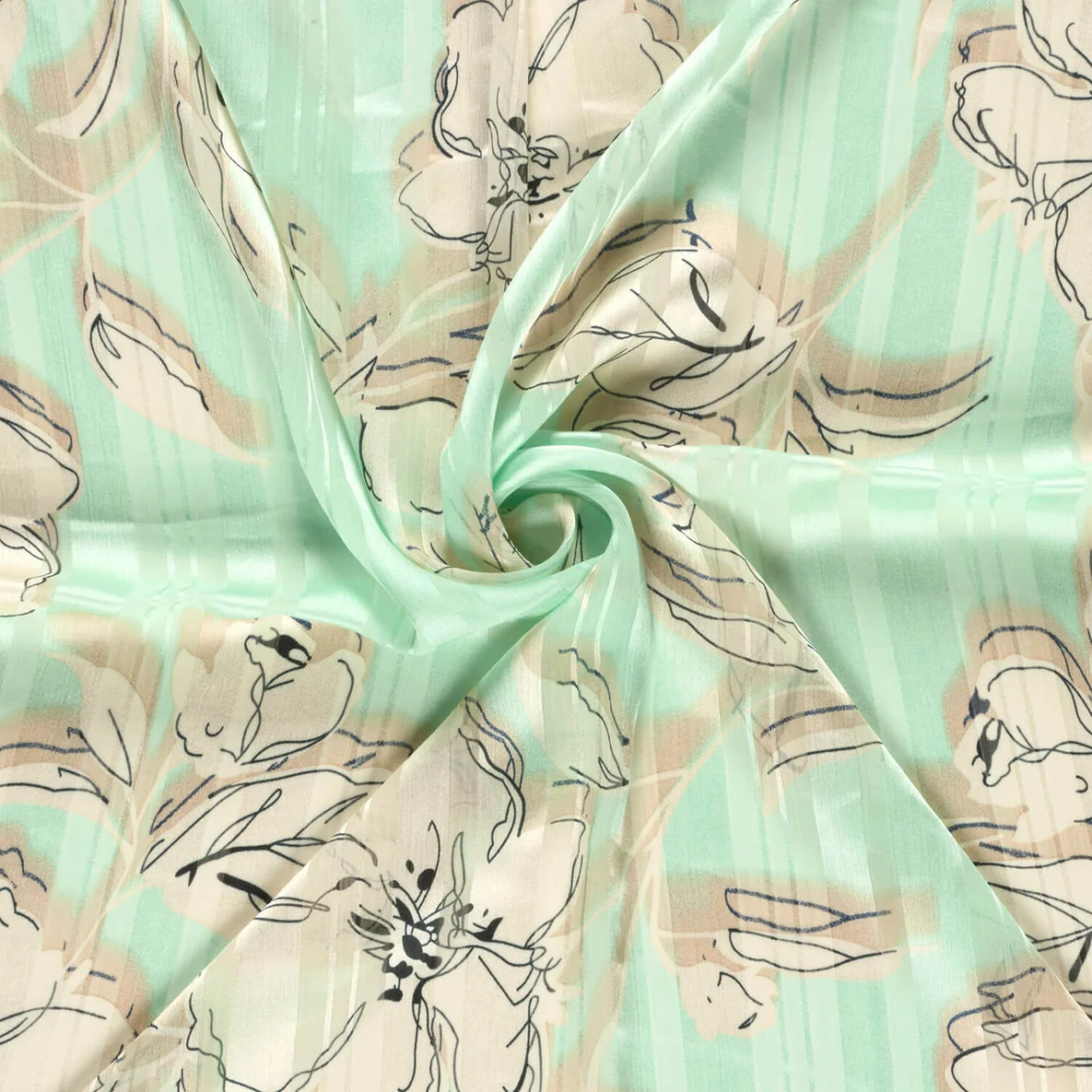 Chiffon Blumen und Streifen Mint Transparent