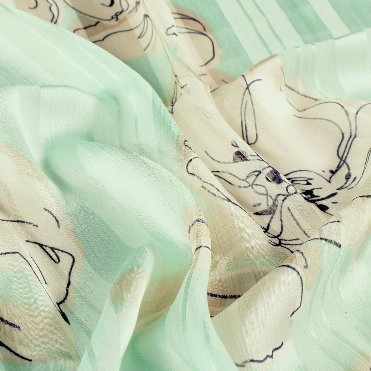 Chiffon Blumen und Streifen Mint Transparent