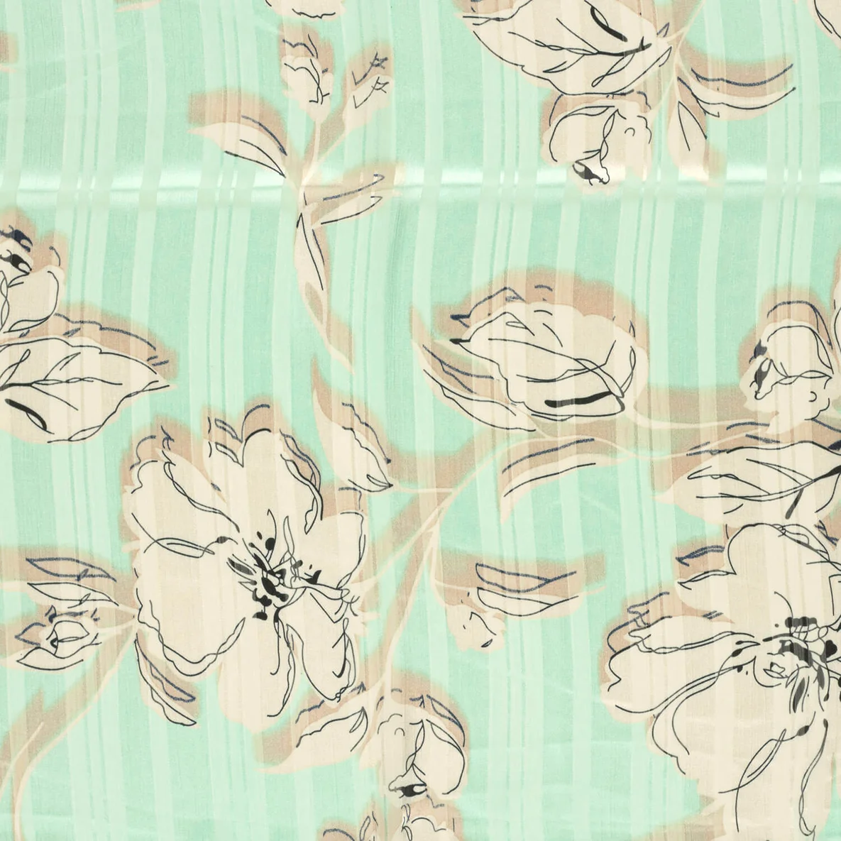 Chiffon Blumen und Streifen Mint Transparent
