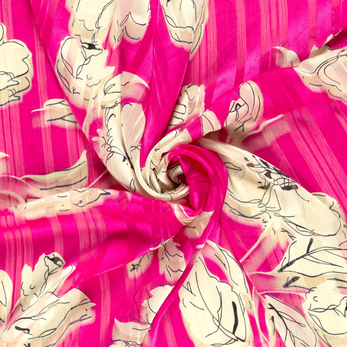 Chiffon Blumen und Streifen Pink Transparent