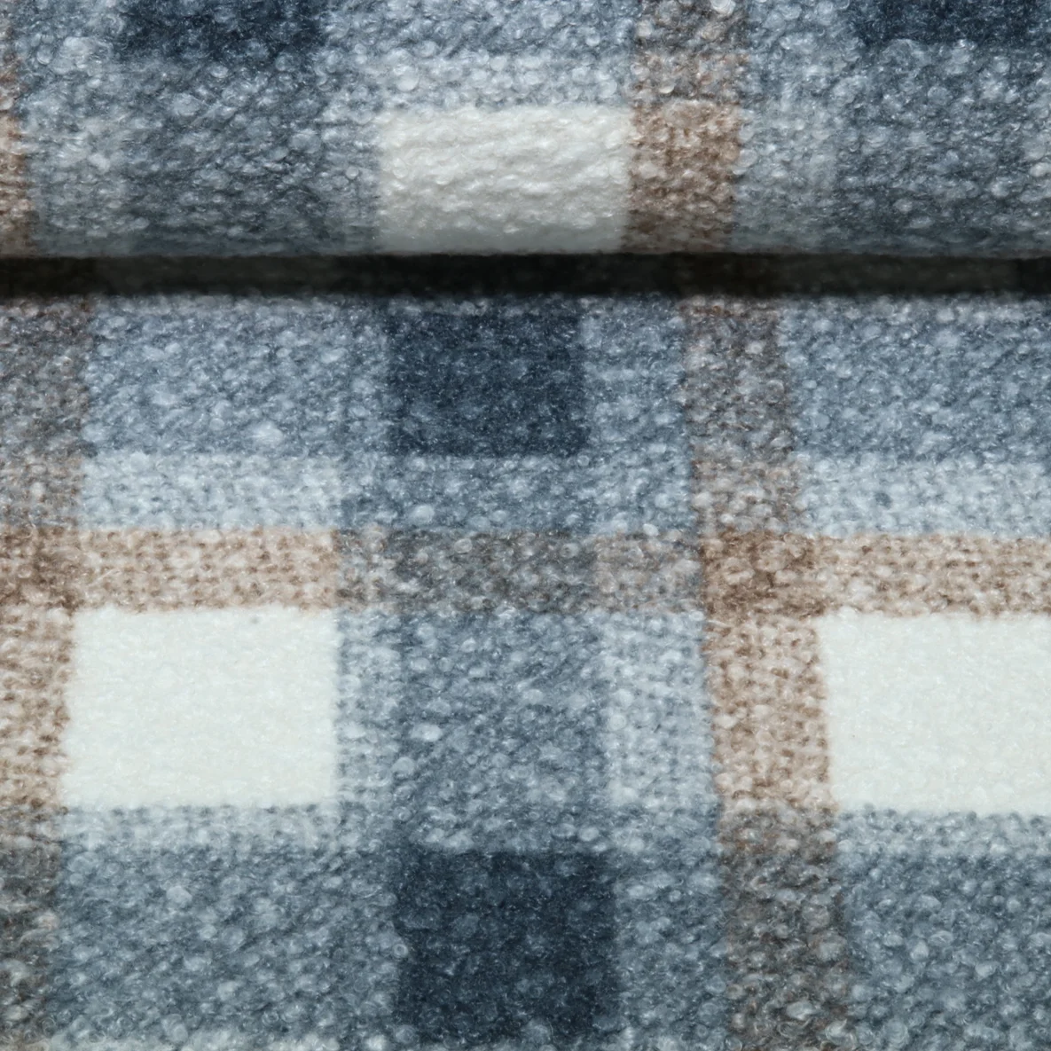 Fleece Bouclé Karos Blau