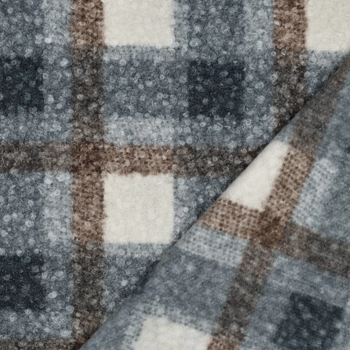 Fleece Bouclé Karos Blau