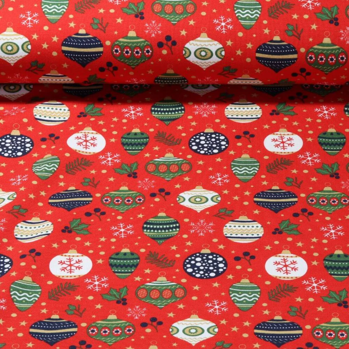French Terry Weihnachtskugeln Rot