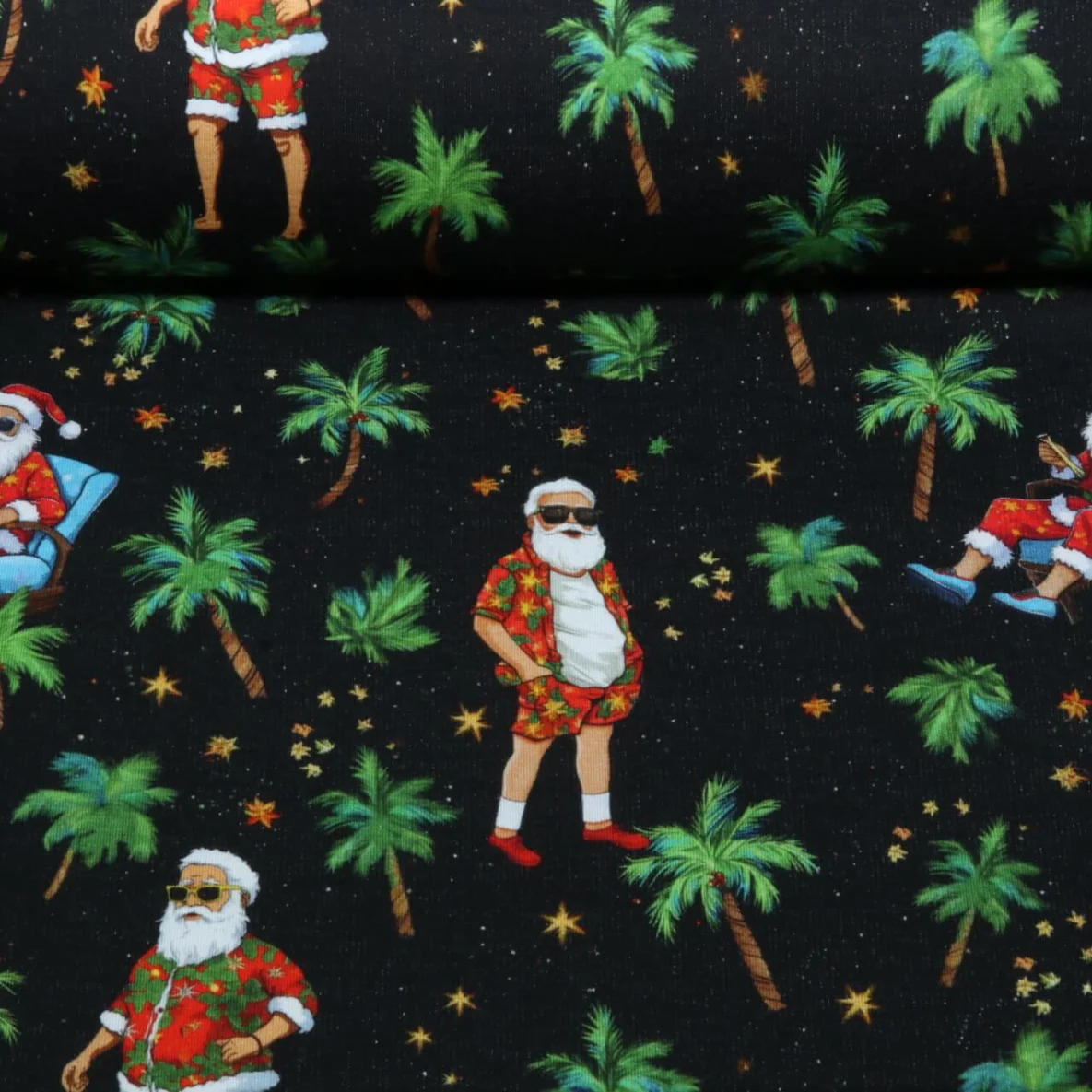 French Terry Weihnachtsmann Palmen Schwarz