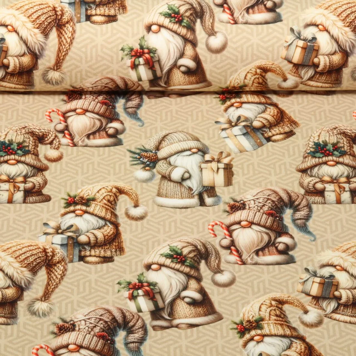 French Terry Weihnachtszwerge Beige