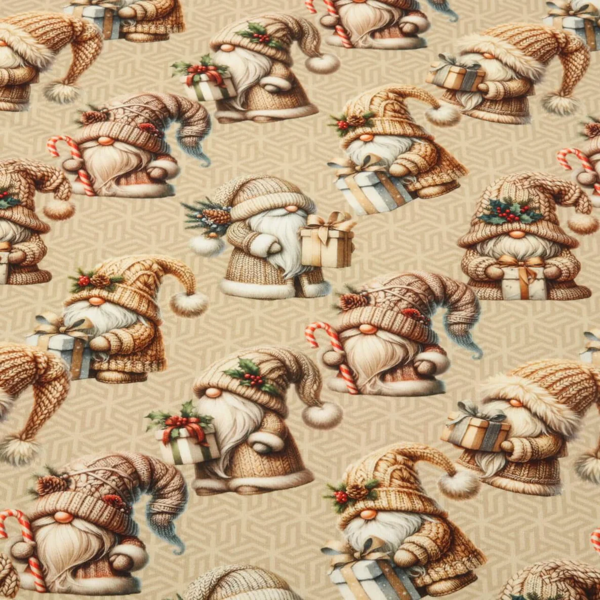 French Terry Weihnachtszwerge Beige