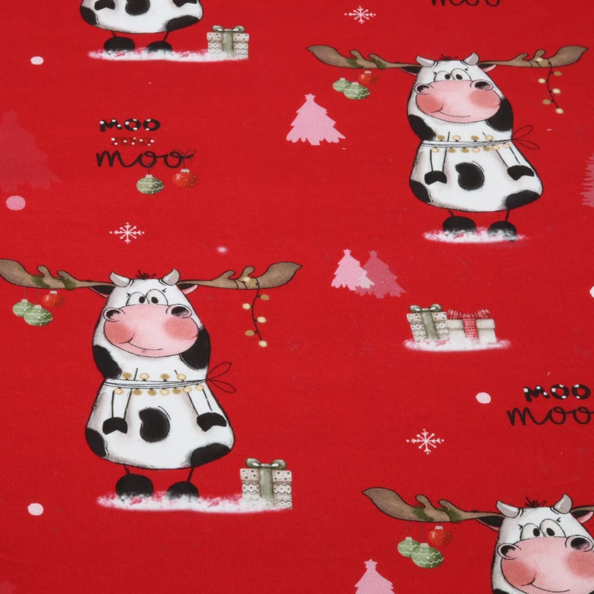 French Terry X-Mas Kühe Rot