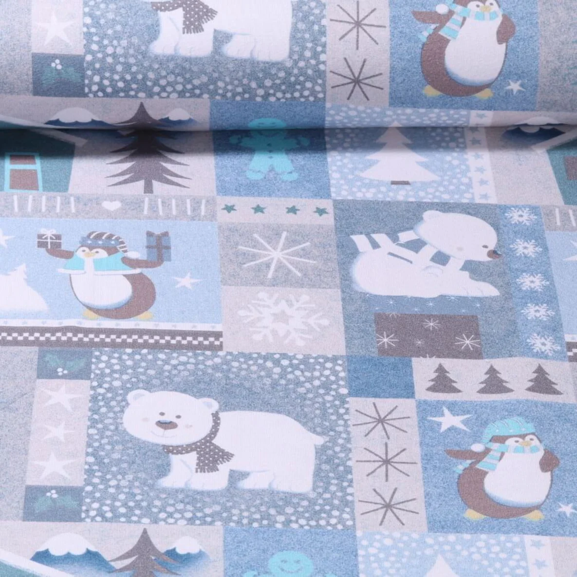 French Terry X-Mas Polartiere Blau