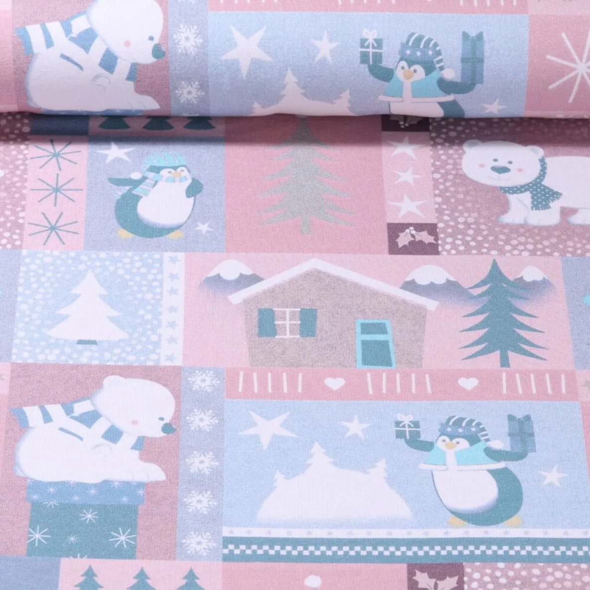 French Terry X-Mas Polartiere Rosa