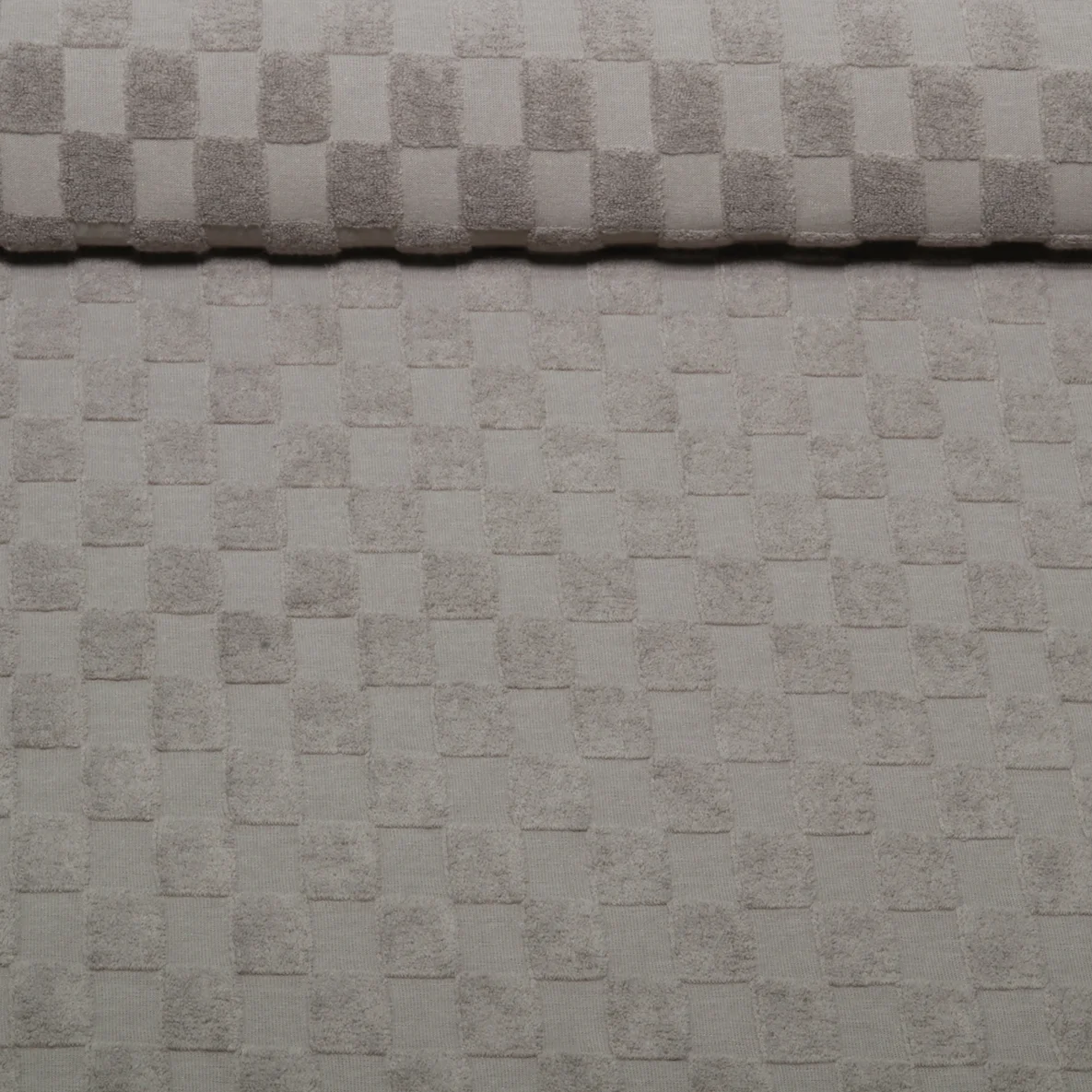 Frottee Jersey Ton-in-Ton Karo Taupe