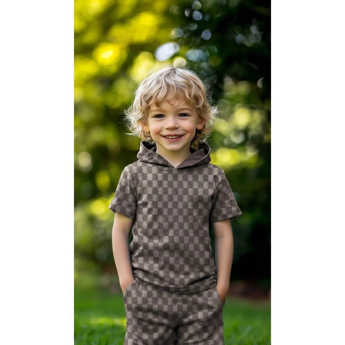 Frottee Jersey Ton-in-Ton Karo Taupe