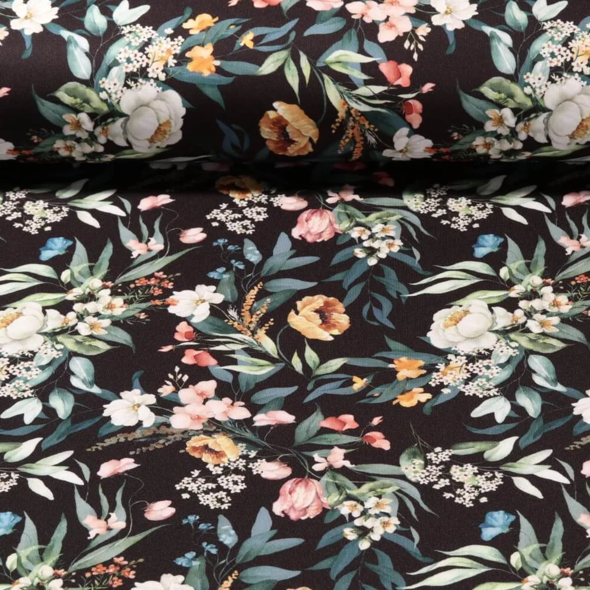 Funktionsjersey Blumen Schwarz