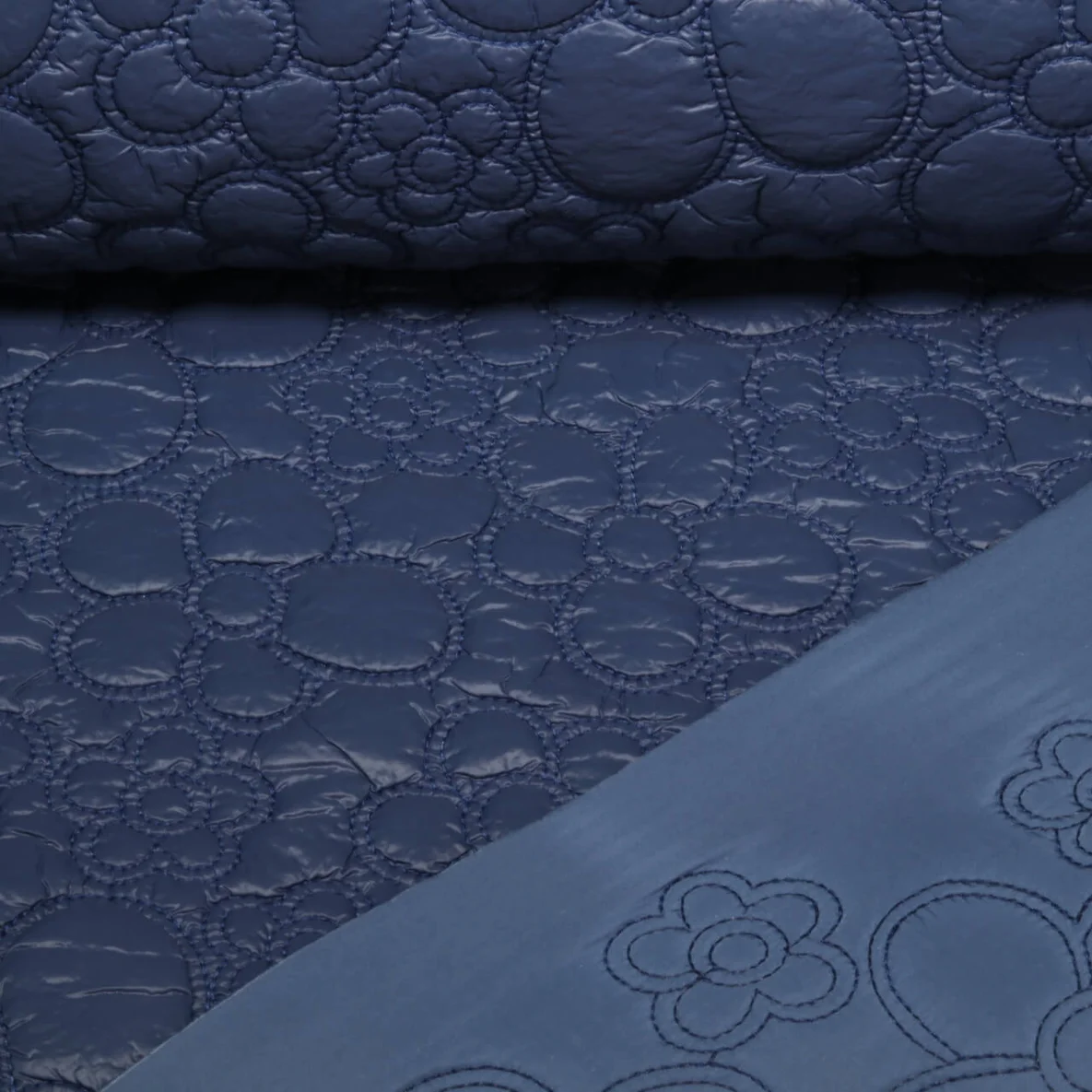 Gesteppter Jackenstoff Blumen Blau