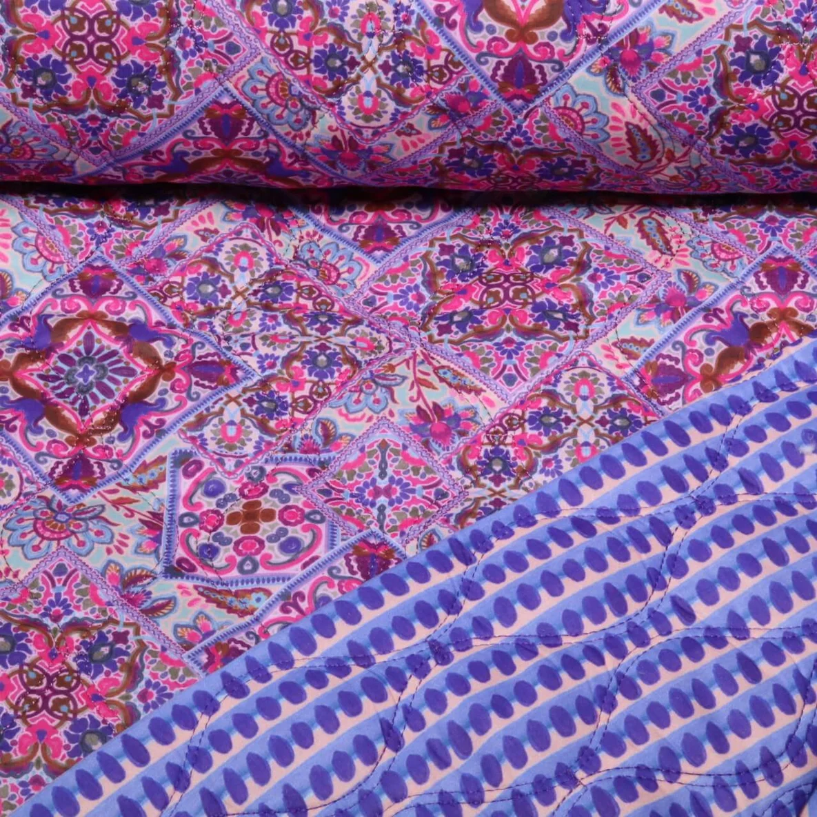 Gesteppter Jackenstoff Digital Patchwork Blau