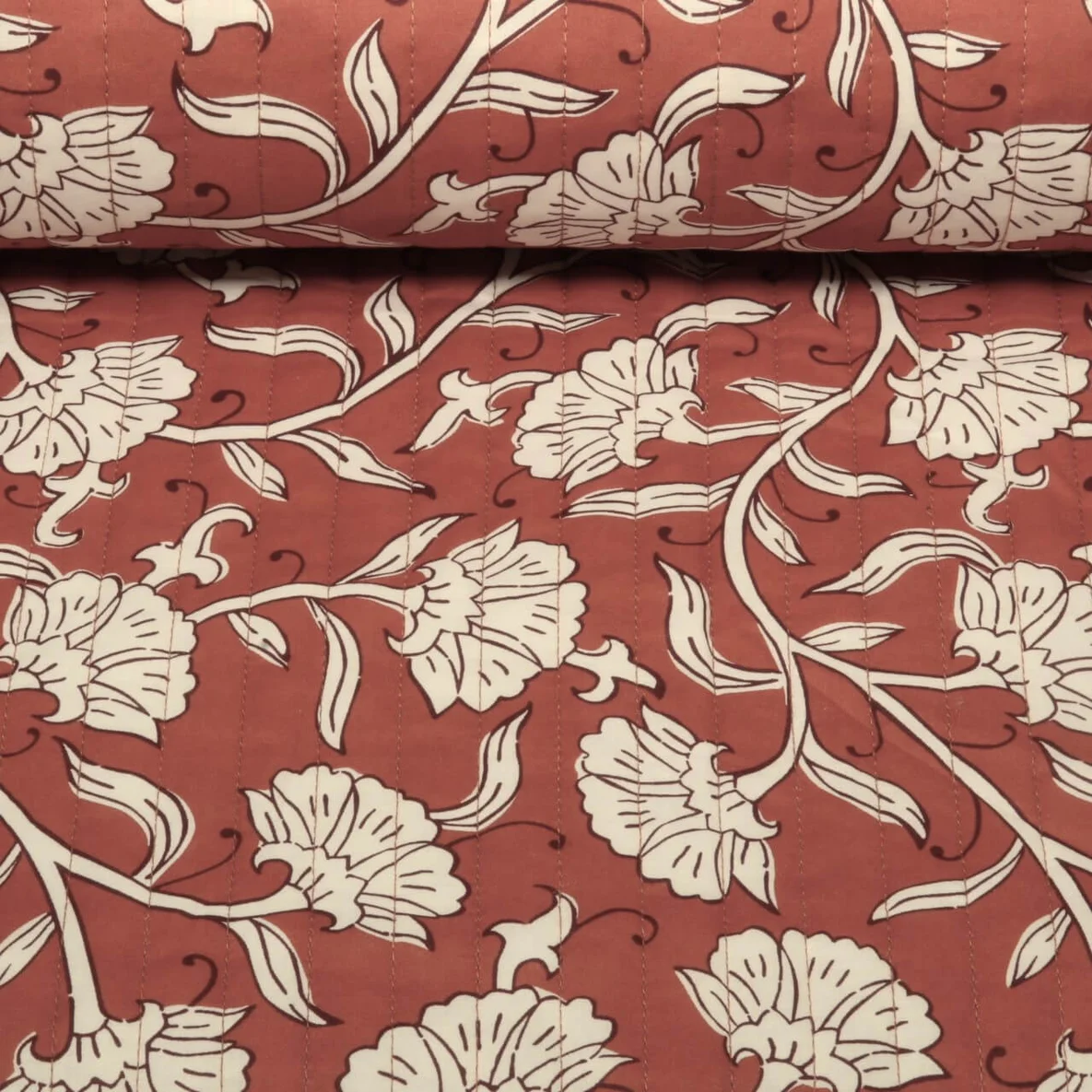 Gesteppter Jackenstoff Doubleface Blüten & Blumen Kupfer