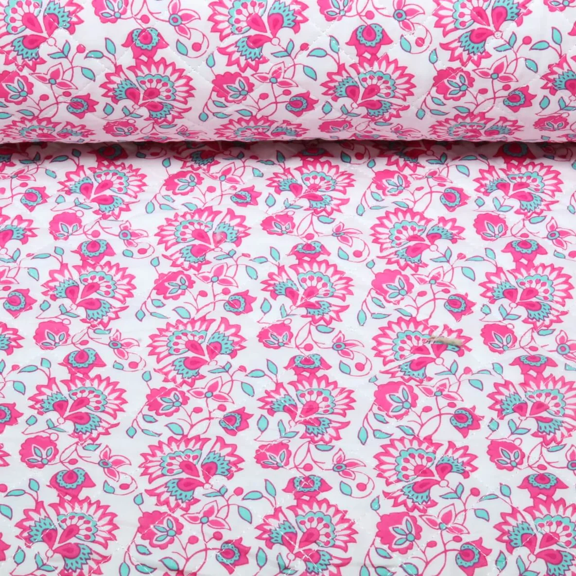 Gesteppter Jackenstoff Doubleface Blüten & Blumen Weiß