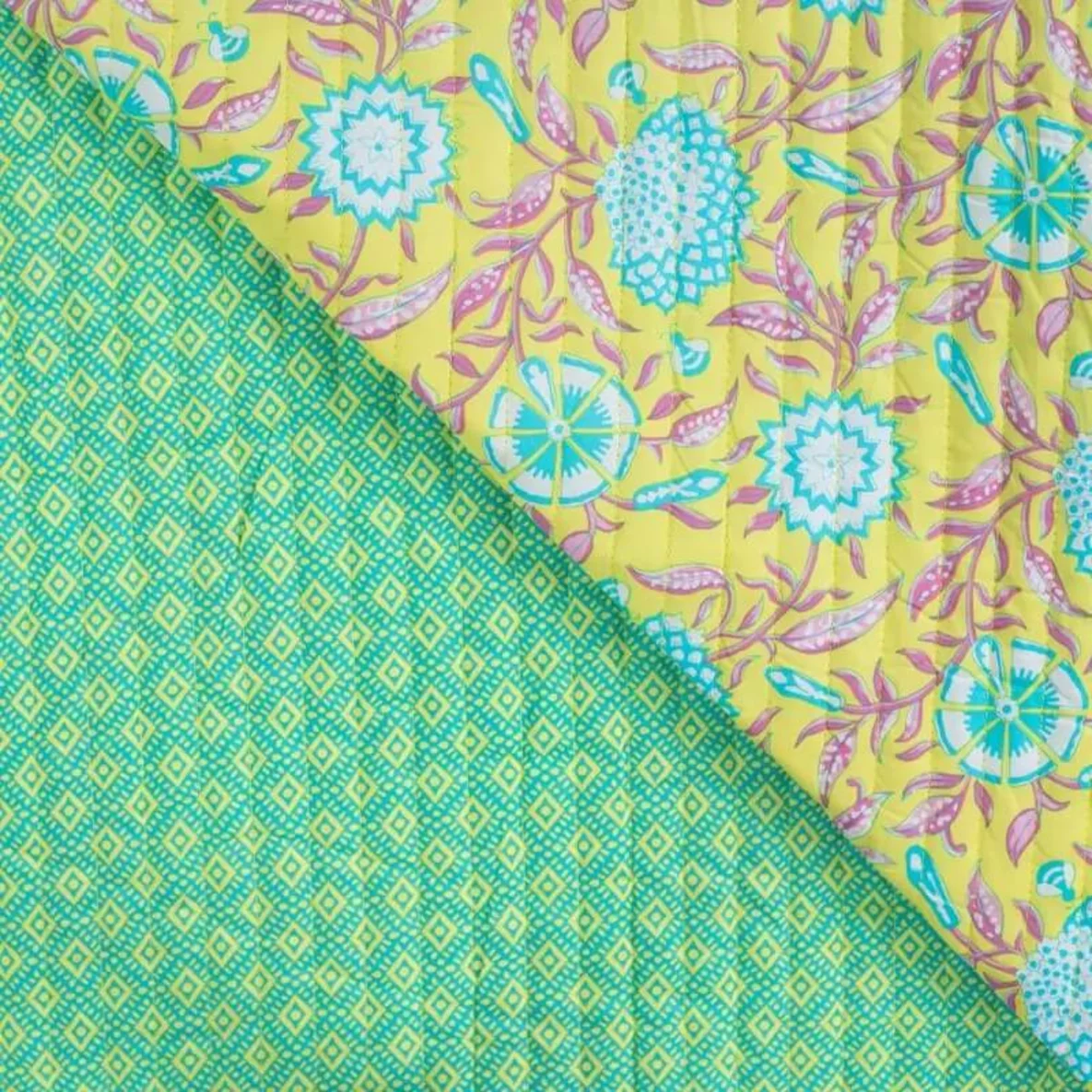 Gesteppter Jackenstoff Doubleface Blumen & Ornamente Gelb