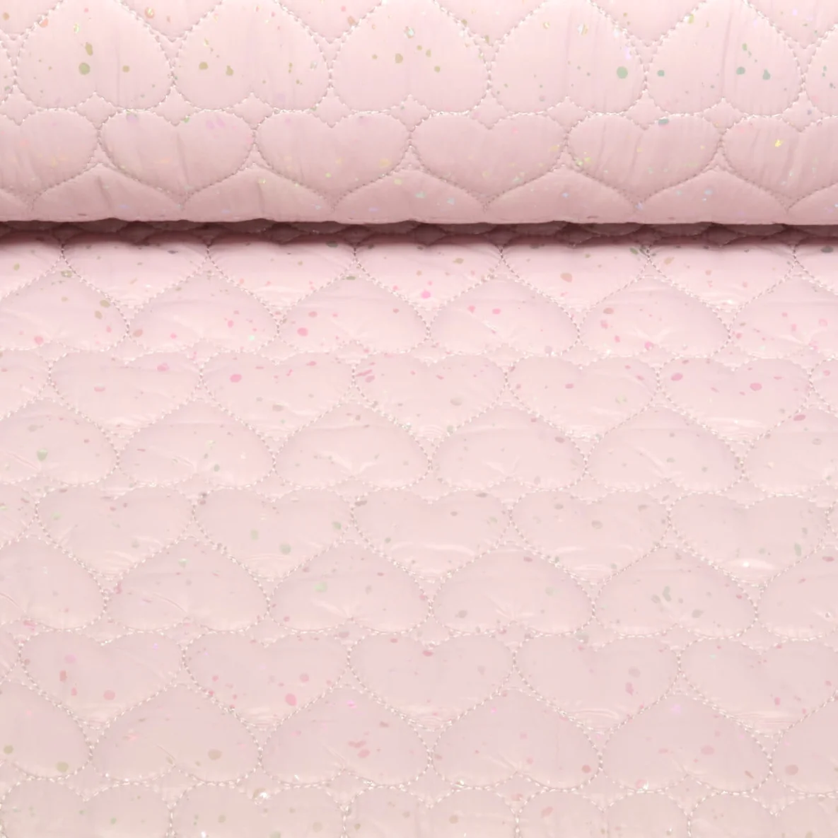 Gesteppter Jackenstoff Folienherzen Rosa