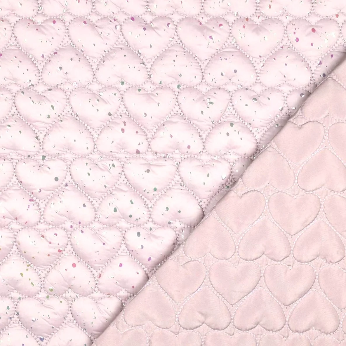 Gesteppter Jackenstoff Folienherzen Rosa