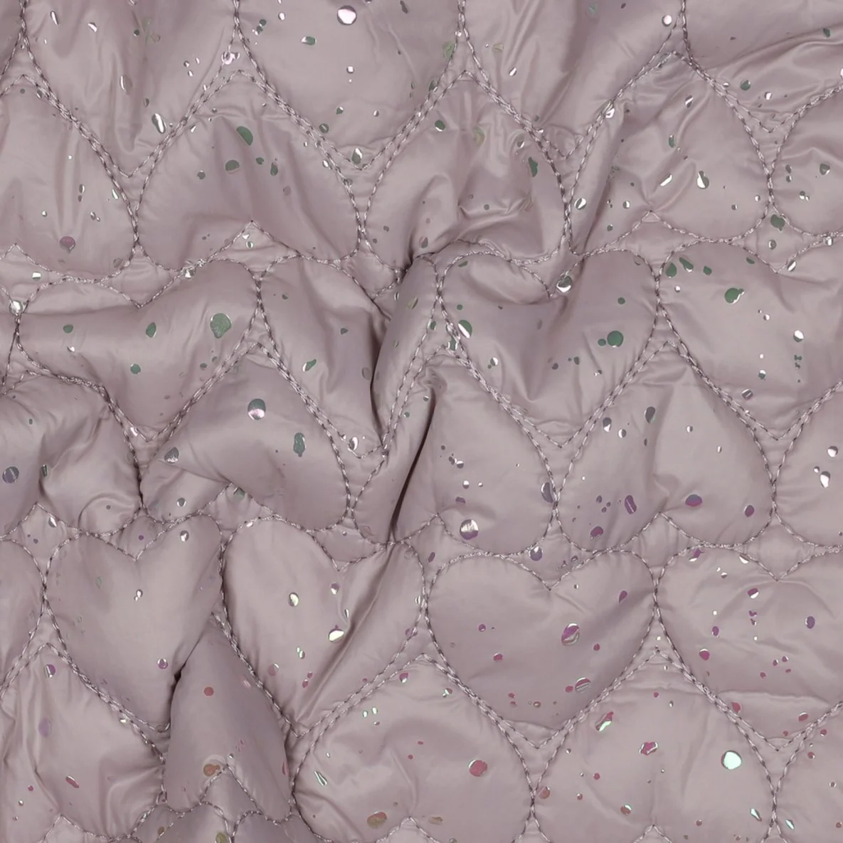 Gesteppter Jackenstoff Folienherzen Rosa