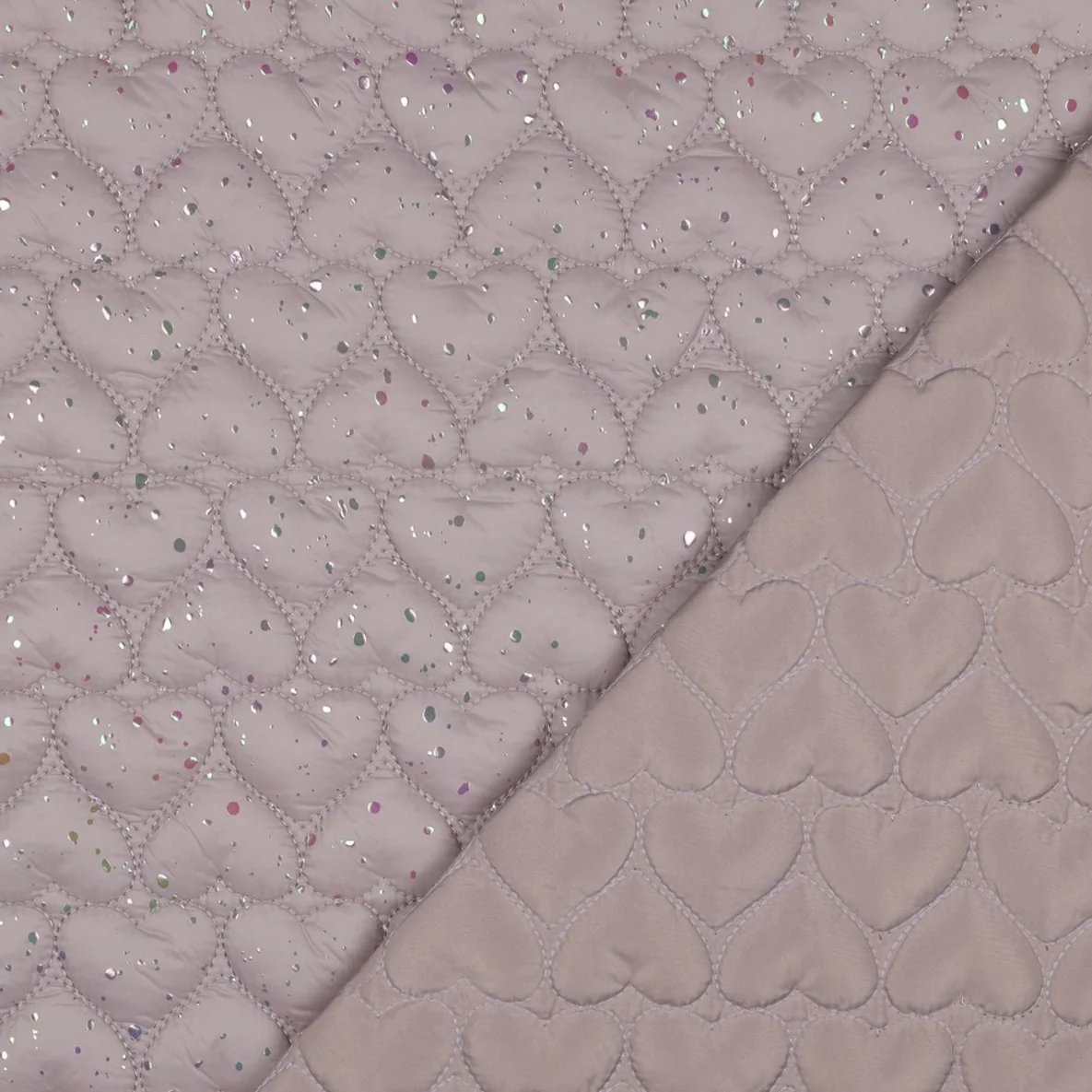 Gesteppter Jackenstoff Folienherzen Rosa