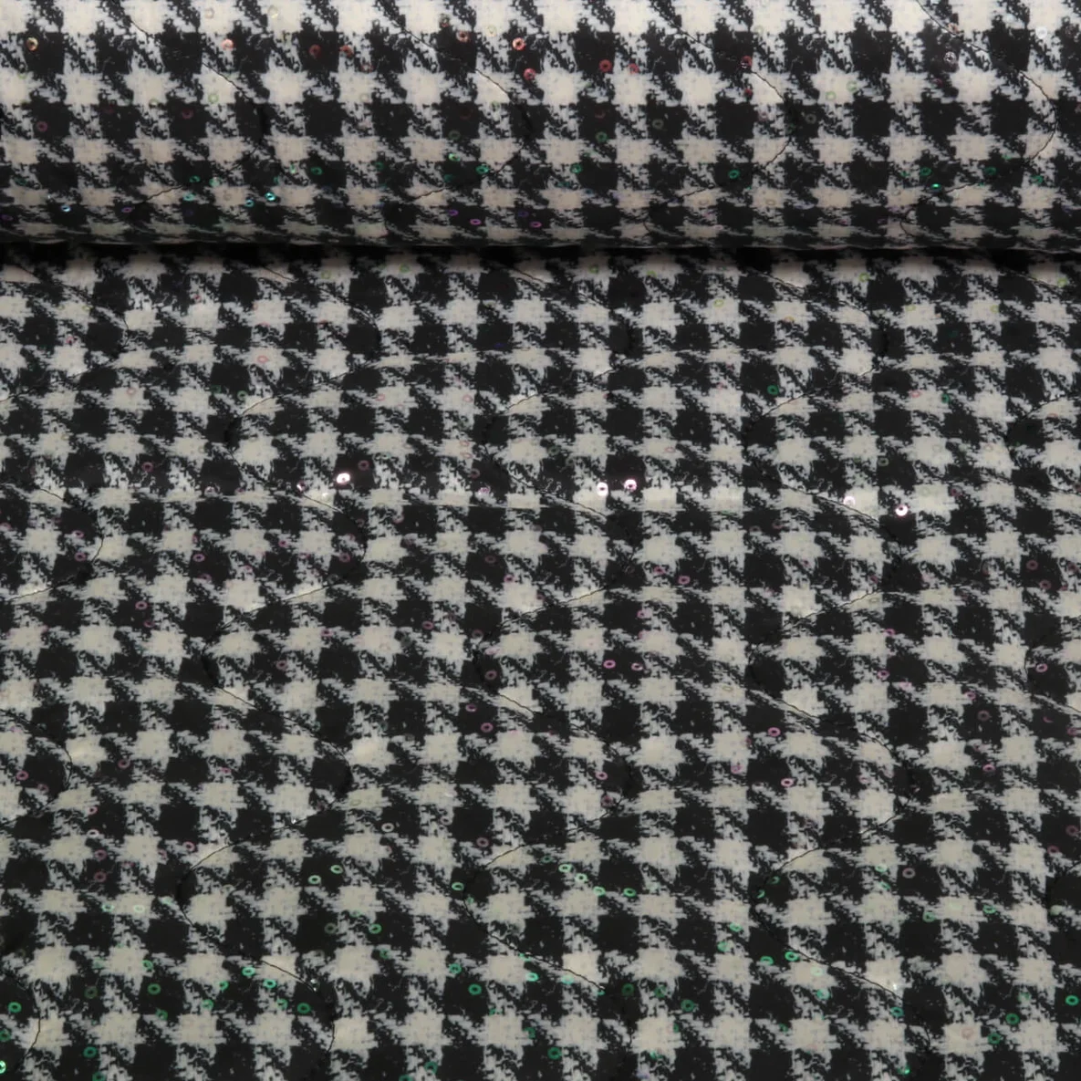 Gesteppter Jackenstoff Hahnentritt mit Pastellpailletten Schwarz 