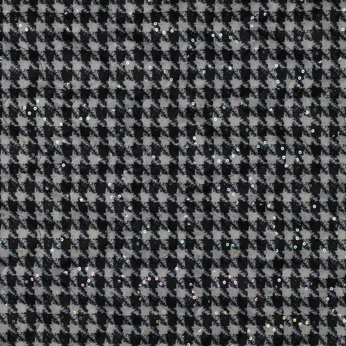 Gesteppter Jackenstoff Hahnentritt mit Pastellpailletten Schwarz 