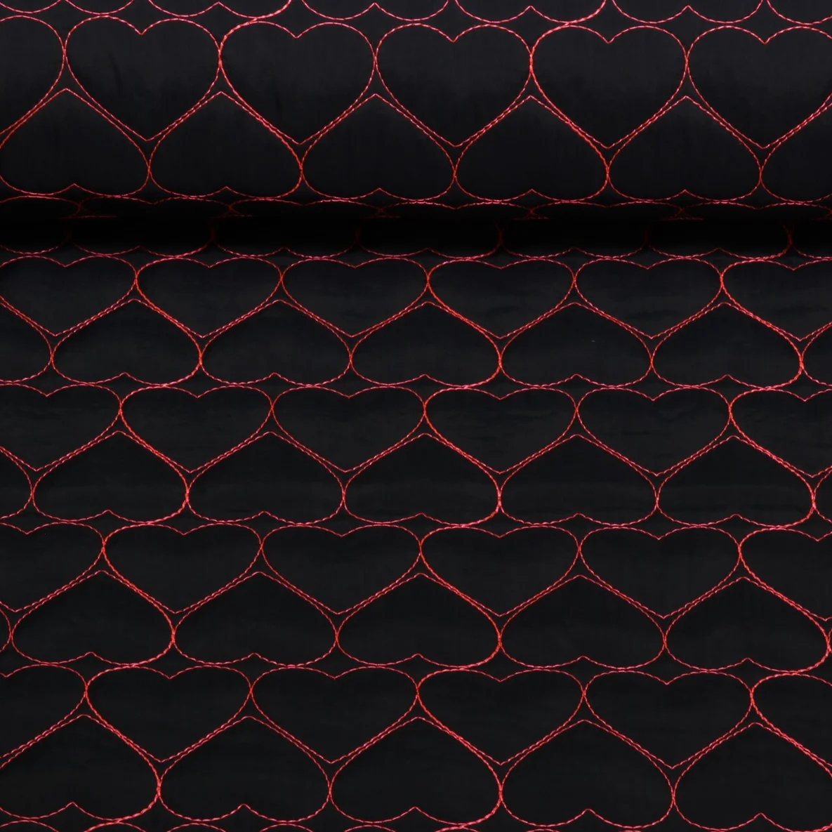 Gesteppter Jackenstoff Herzen Abgesteppt Schwarz