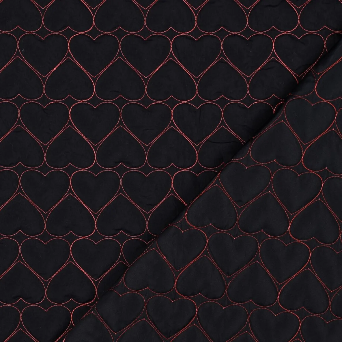 Gesteppter Jackenstoff Herzen Abgesteppt Schwarz