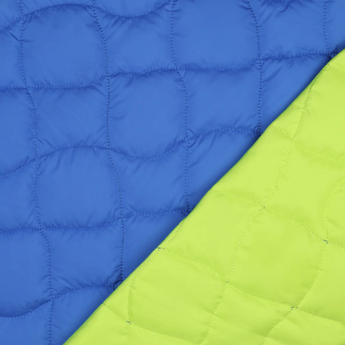 Gesteppter Jackenstoff Quadrate Blau Neon Gelb