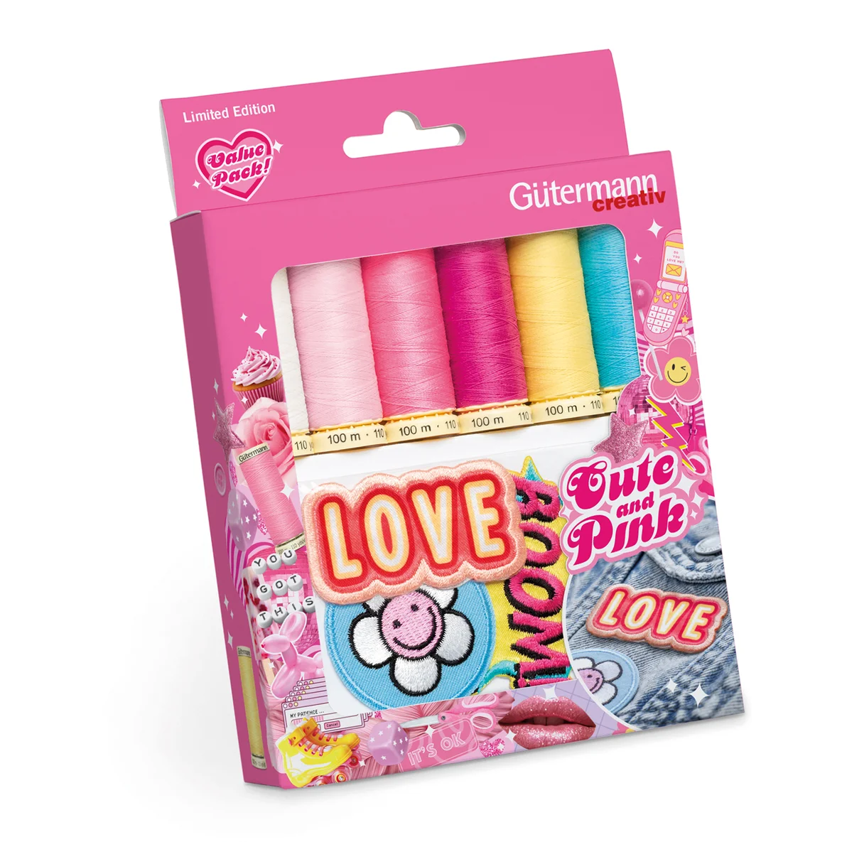 Gütermann Nähfaden-Set Cute & Pink 6x100m mit Applikationen