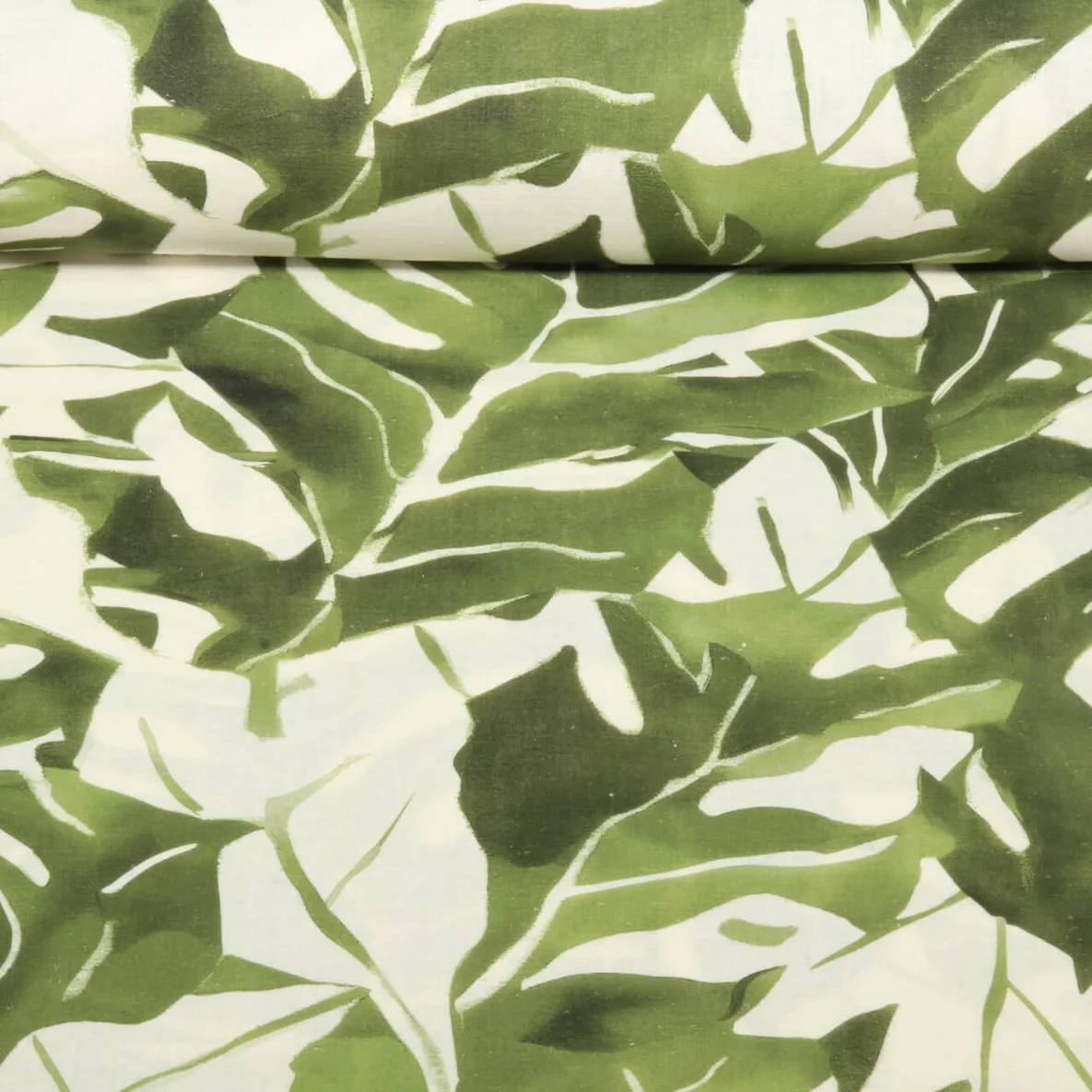 Halbleinen Sanforisiert Blätter Philodendron Ecru