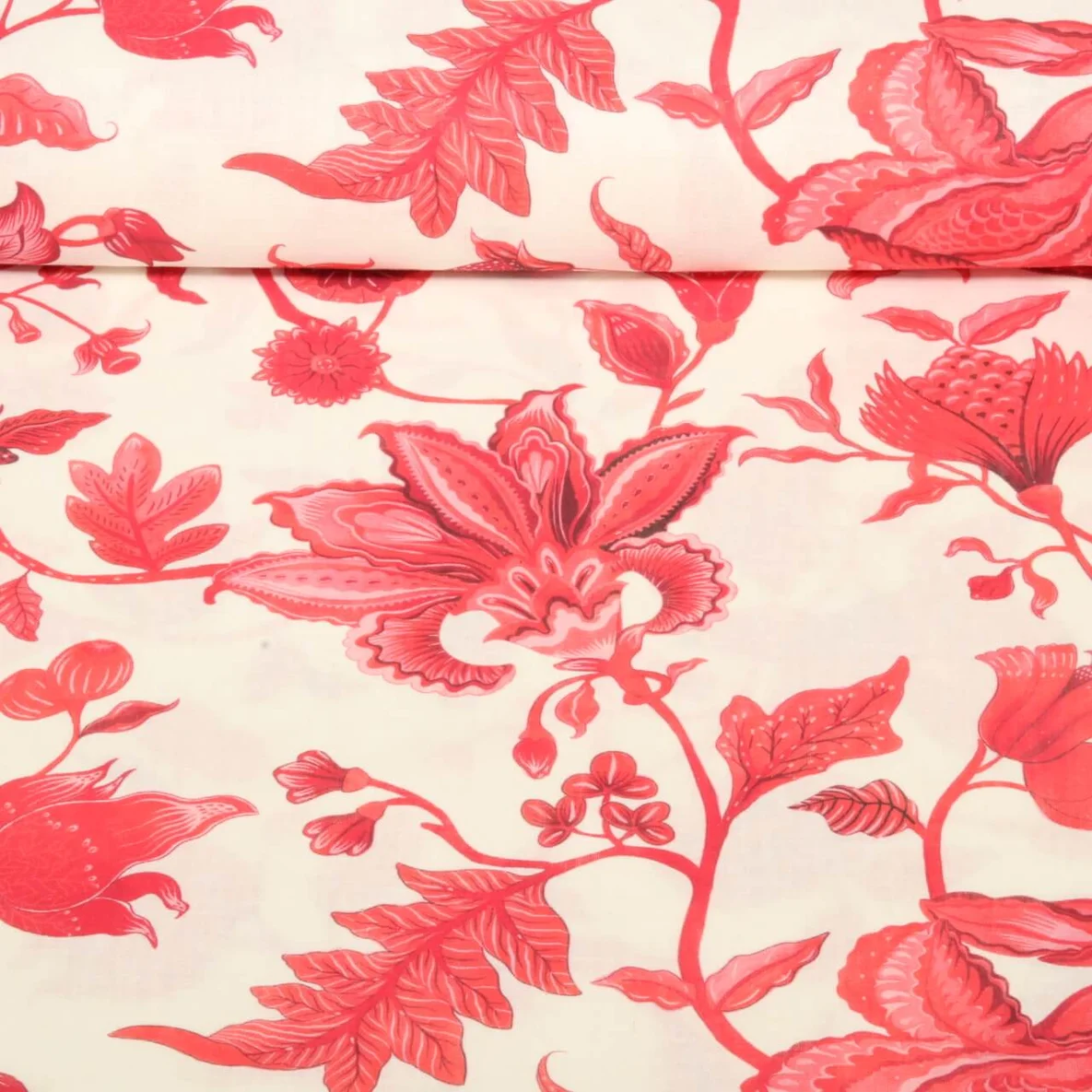 Halbleinen Sanforisiert Blumen Nostalgisch Ecru