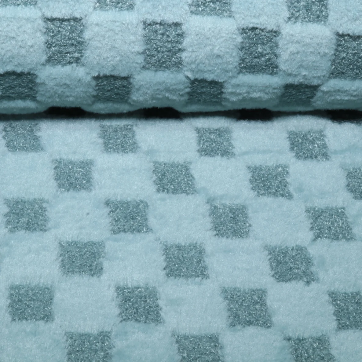 Heavy Sweat Bouclé-Plüsch-Mix Karo Dunkelmint