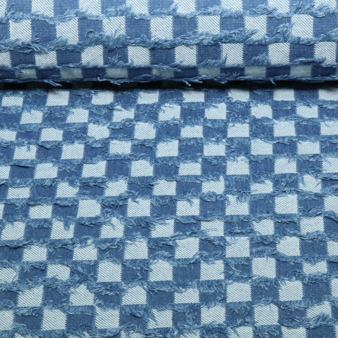 Hosenjeans Jacquard Karo Used Look Blau