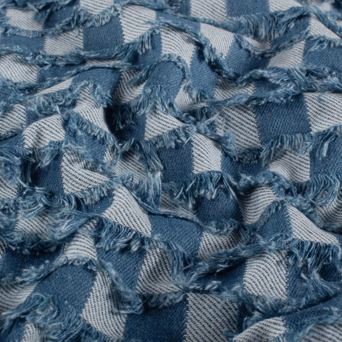 Hosenjeans Jacquard Karo Used Look Blau