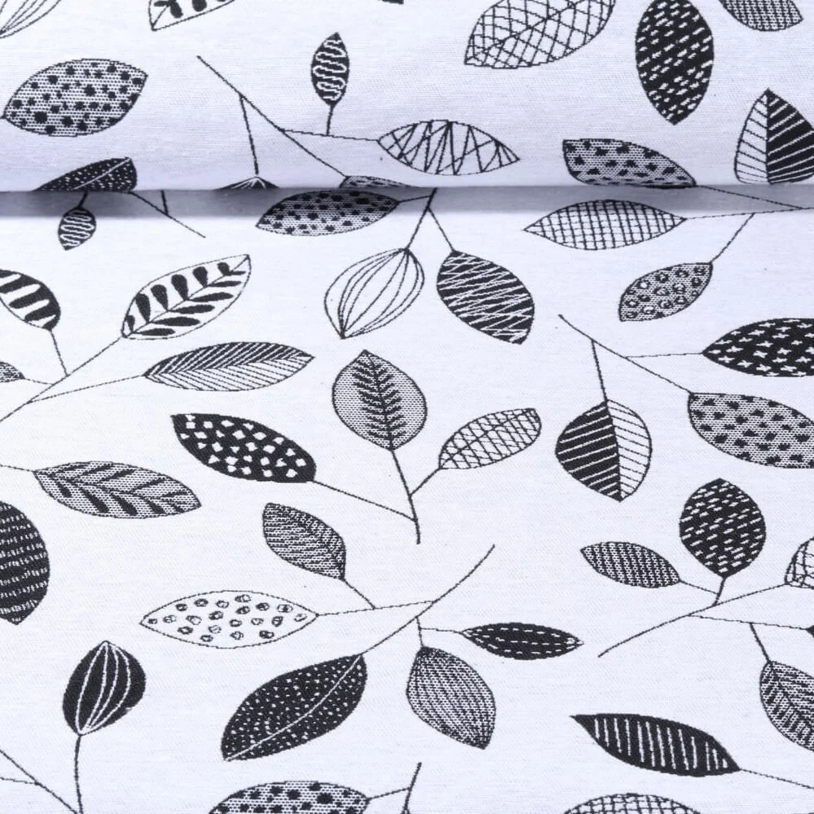 Jacquard Canvas Black & White Doubleface Blätter