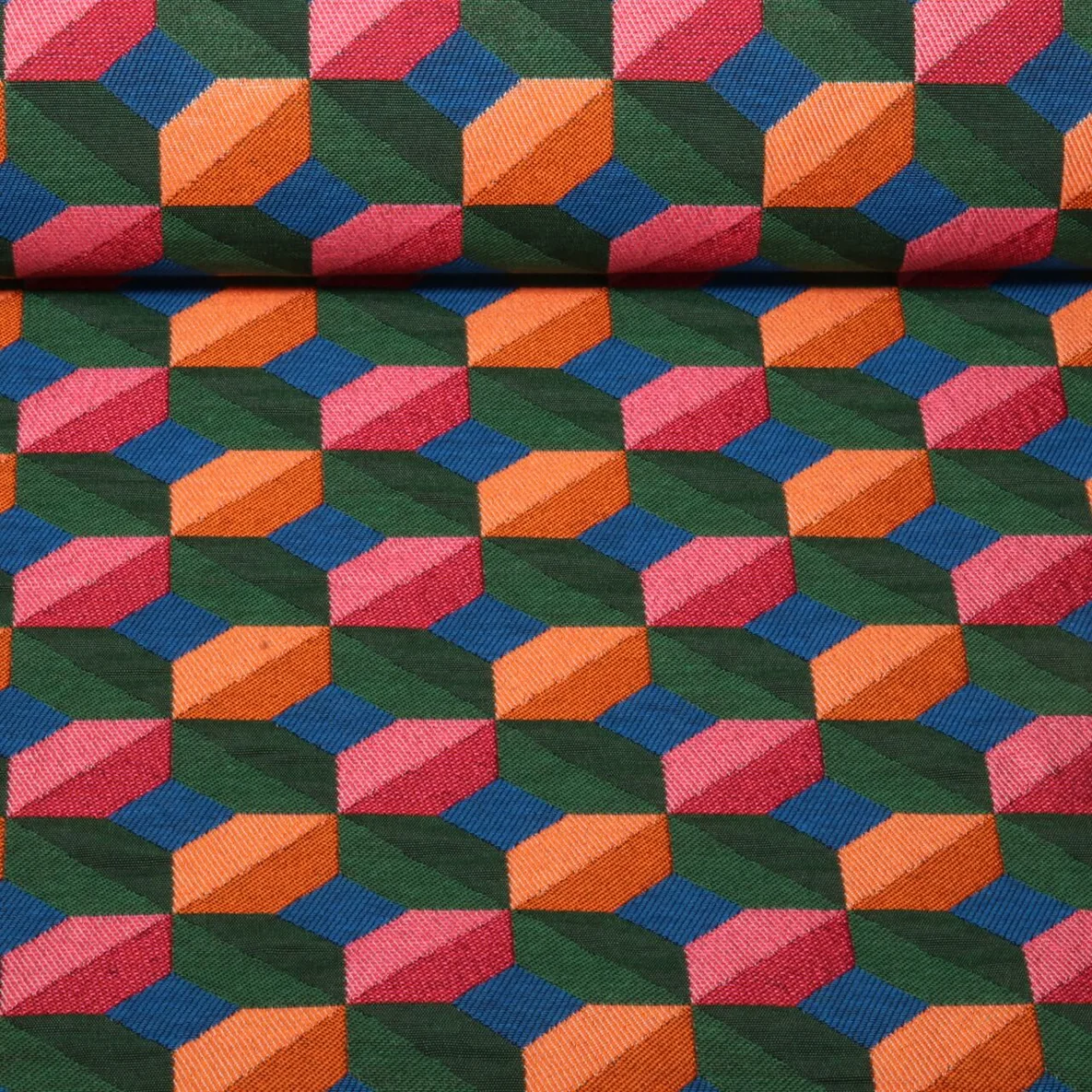 Jacquard Canvas Geo Grün Fuchsia